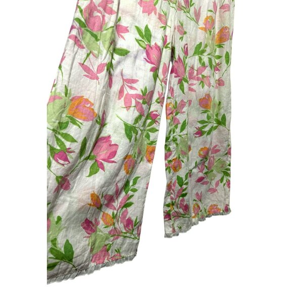 Cotton Connection Vtg Linen Flora Elastic Waist Wide Leg Pants Ruffle Trim Sz M - Picture 2 of 7